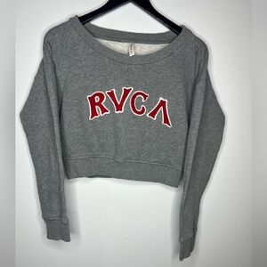 RVCA Gray Embroidered Cropped Logo Fleece Pullover Sweatshirt, Women’s S